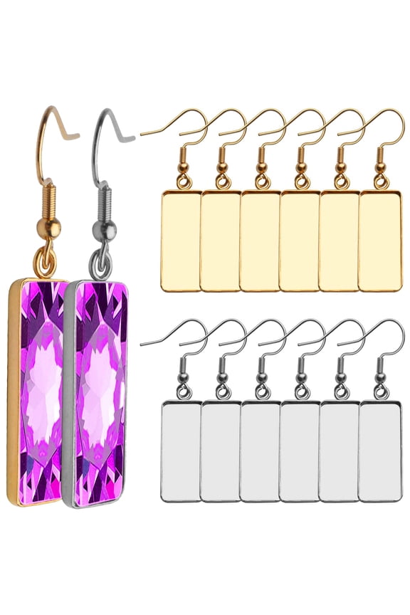20pcs Silver and Golden Hook Trays Wire Earring Blanks, Hypoallergenic Hooks, Bezel Trays, Stainless Steel Rectangular Cabochon Base Fit 25x10mm Cabochons