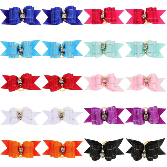 20pcs Tiny Dog Bows with Rubber Bands for Small Dogs Mixed Color Pet Costume Supplies