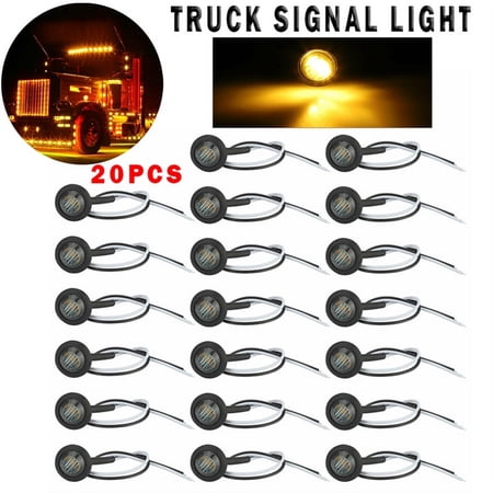 20pcs Smoked 3/4" Bullet Round LED Amber Side Lights for Trailer Truck RV