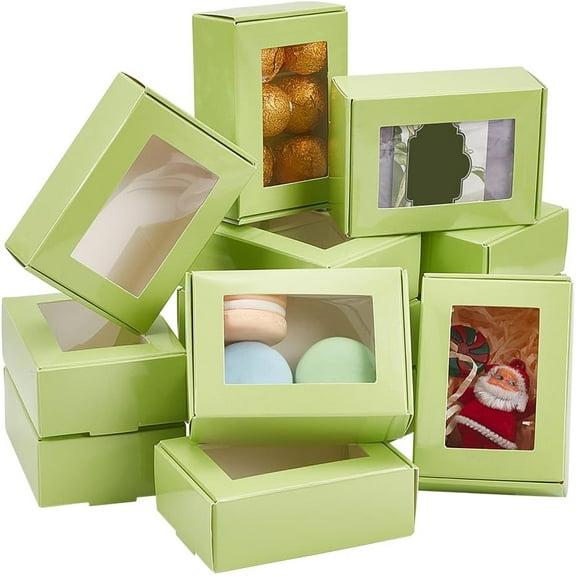 20pcs Soap Boxes with Window 3.3x2.3x1.1in Packaging Box Samll Paper Donuts Box Green Gift Box Rectangle Bakery Box for Christmas Party Treat Cupcakes Pastries
