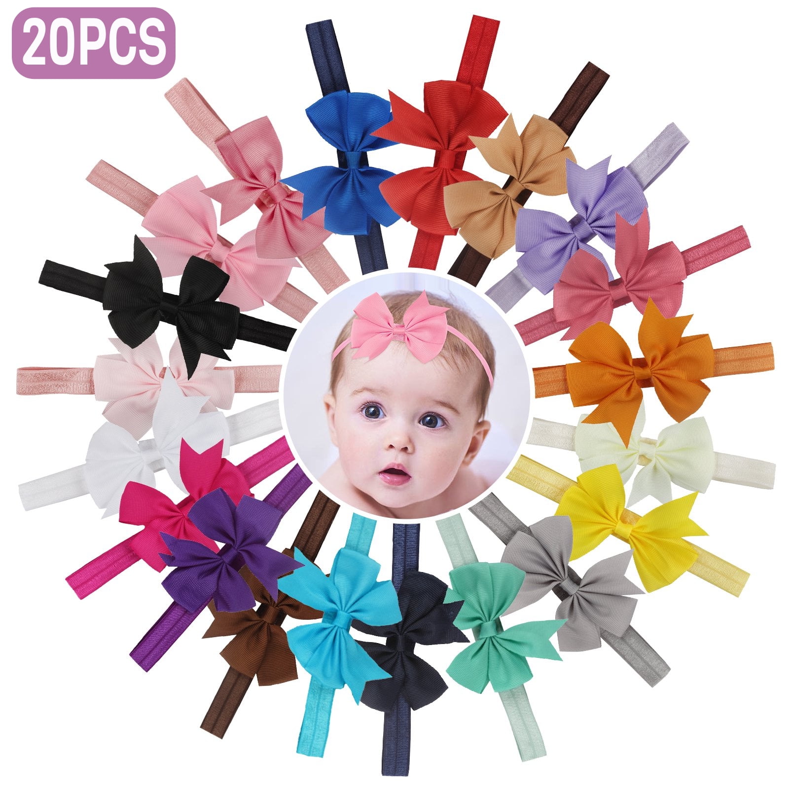 20pcs Soft Nylon Newborns Hairbands, EEEkit Elastic Baby Girls Headbands, Infants Toddlers Hair