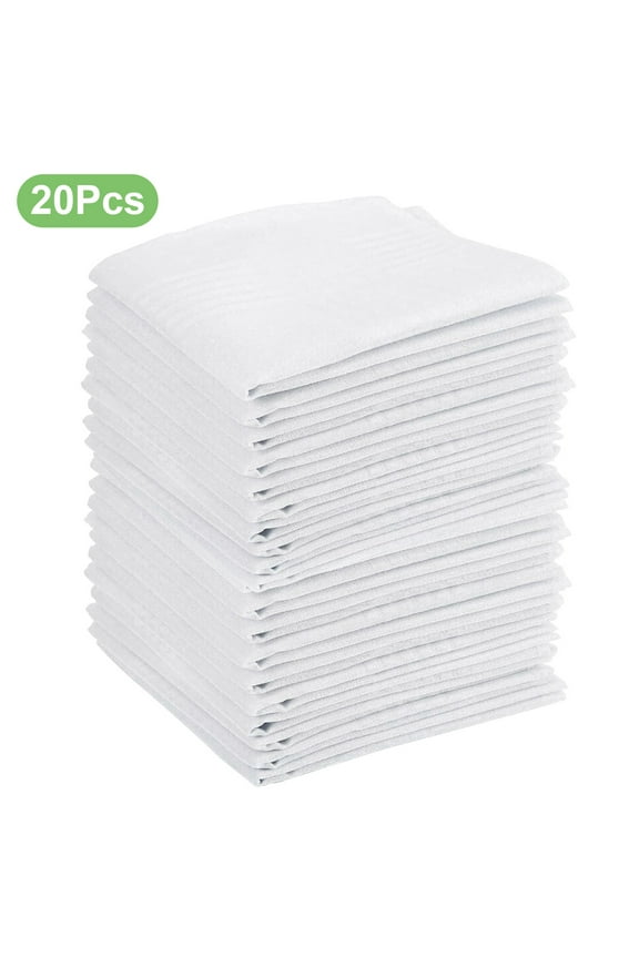 20pcs Soft Pure Cotton Handkerchiefs, EEEkit 15''x15'' Men's White Hankies, Classic Pocket Squares with Stripe