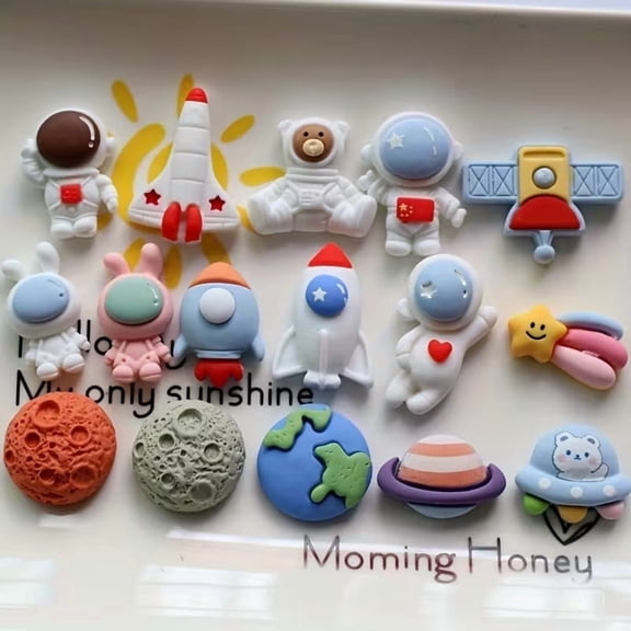 20pcs Space-Themed Resin Craft Set - Colorful Mini Astronauts, Rockets & Planets for DIY Projects and Party Favors