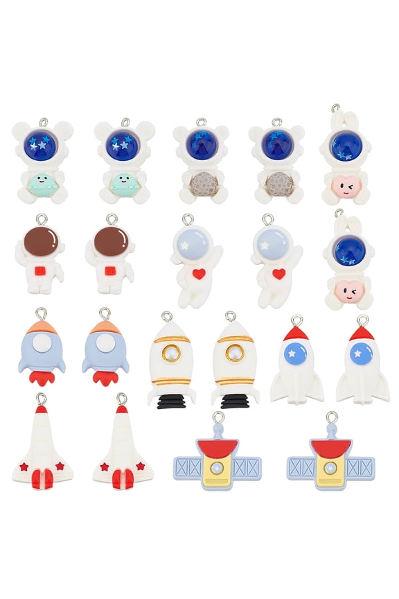 20pcs Spacemen Charms 10 Styles Rocket Resin Pendants Astronaut Satellite Pendants Universe Charms Dangle Loose Beads White Cute Charms
