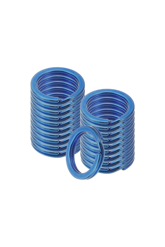 20pcs Split Keychain Rings, 15mm Round Flat Keyrings Stainless Steel Open Key Chain Ring Dog Tag Rings for DIY Keychain Craft Lanyard, 1.5mm Thick, Blue
