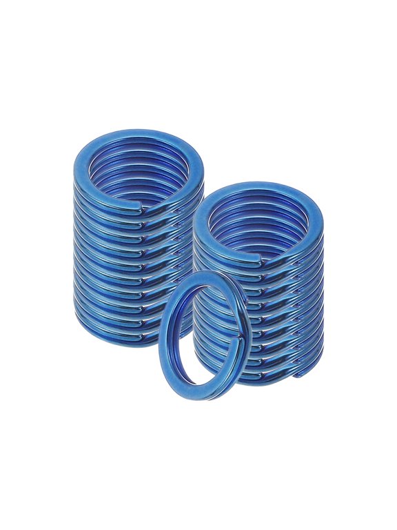 20pcs Split Keychain Rings, 15mm Round Flat Keyrings Stainless Steel Open Key Chain Ring Dog Tag Rings for DIY Keychain Craft Lanyard, 1.5mm Thick, Blue