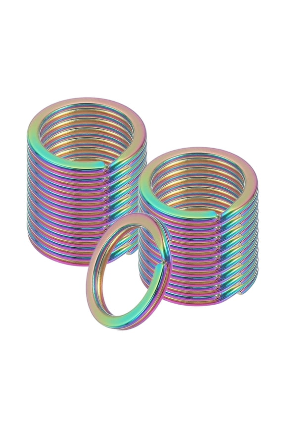20pcs Split Keychain Rings, 20mm Round Flat Keyrings Stainless Steel Open Key Chain Ring Dog Tag Rings for DIY Keychain Craft Lanyard, 1.8mm Thick, Rainbow