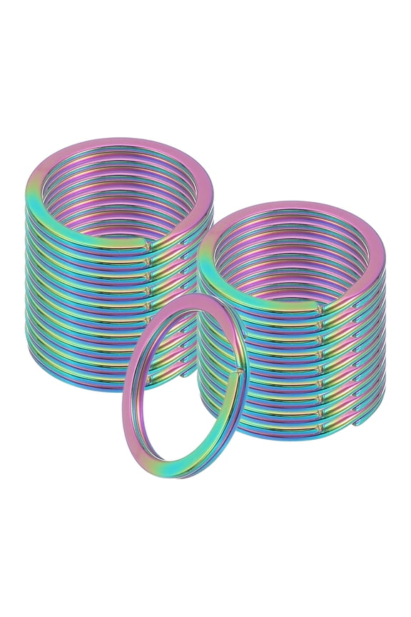20pcs Split Keychain Rings, 25mm Round Flat Keyrings Stainless Steel Open Key Chain Ring Dog Tag Rings for DIY Keychain Craft Lanyard, 1.8mm Thick, Rainbow