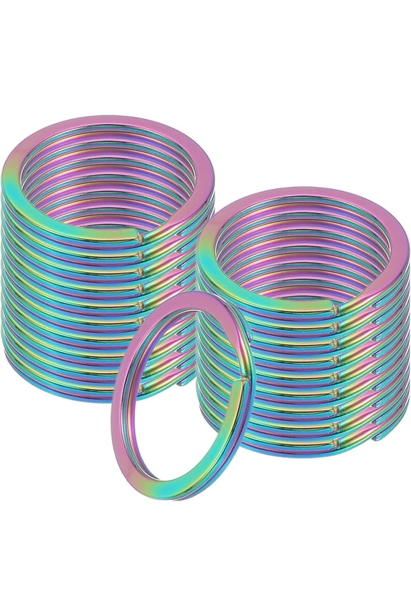 20pcs Split Keychain Rings, 25mm Round Flat Keyrings Stainless Steel Open Key Chain Ring Dog Tag Rings for DIY Craft Lanyard, 1.8mm Thick, Rainbow