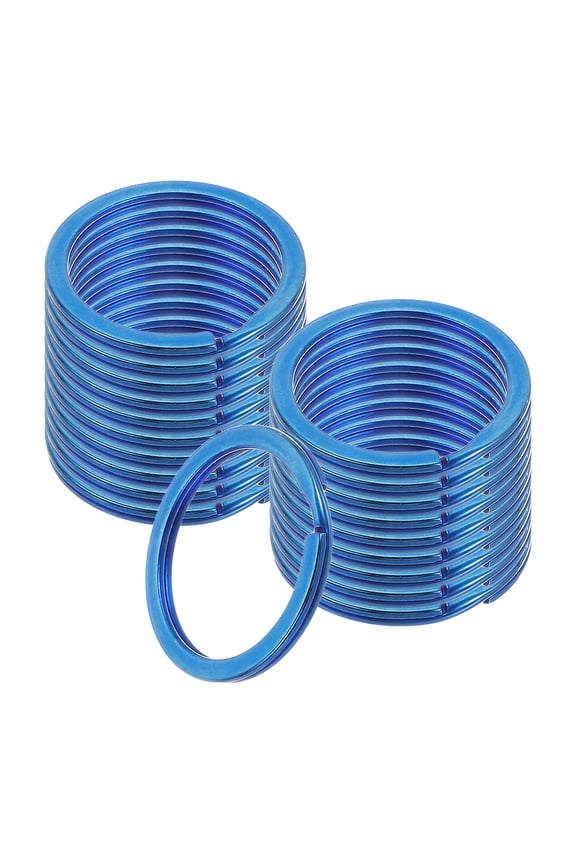 20pcs Split Keychain Rings, 30mm Round Flat Keyrings Stainless Steel Open Key Chain Ring Dog Tag Rings for DIY Keychain Craft Lanyard, 2mm Thick, Blue
