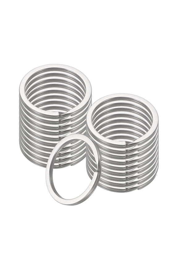 20pcs Split Keychain Rings, 30mm Round Flat Keyrings Stainless Steel Open Key Chain Ring Dog Tag Rings for DIY Keychain Craft Lanyard, 2mm Thick, Silver