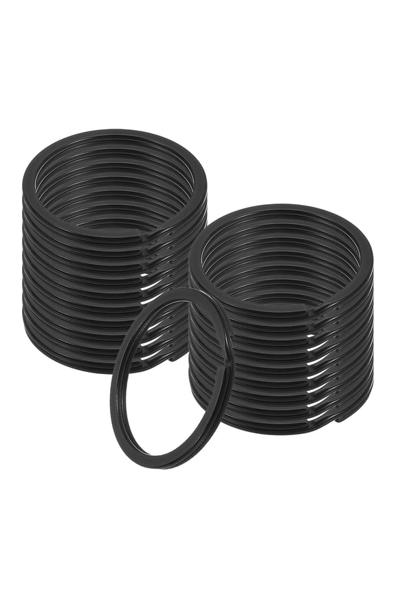 20pcs Split Keychain Rings, 35mm Round Flat Keyrings Stainless Steel Open Key Chain Ring Dog Tag Rings for DIY Keychain Craft Lanyard, 2mm Thick, Black