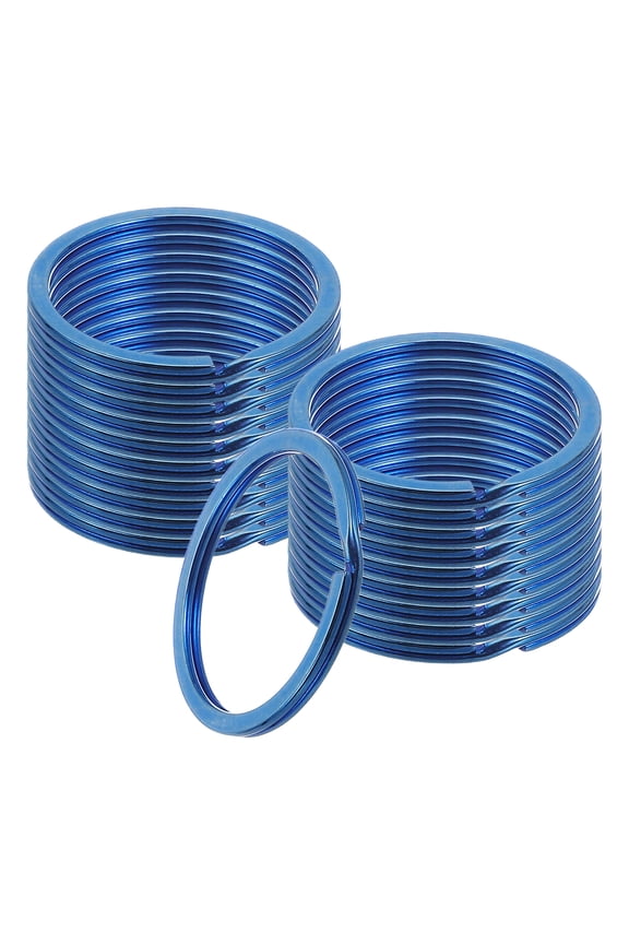 20pcs Split Keychain Rings, 35mm Round Flat Keyrings Stainless Steel Open Key Chain Ring Dog Tag Rings for DIY Keychain Craft Lanyard, 2mm Thick, Blue
