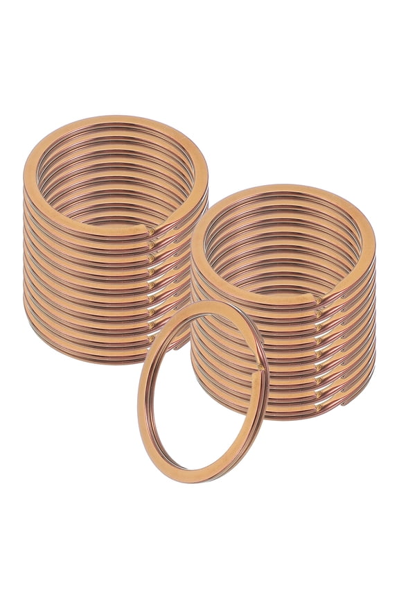 20pcs Split Keychain Rings, 35mm Round Flat Keyrings Stainless Steel Open Key Chain Ring Dog Tag Rings for DIY Keychain Craft Lanyard, 2mm Thick, Rose Gold