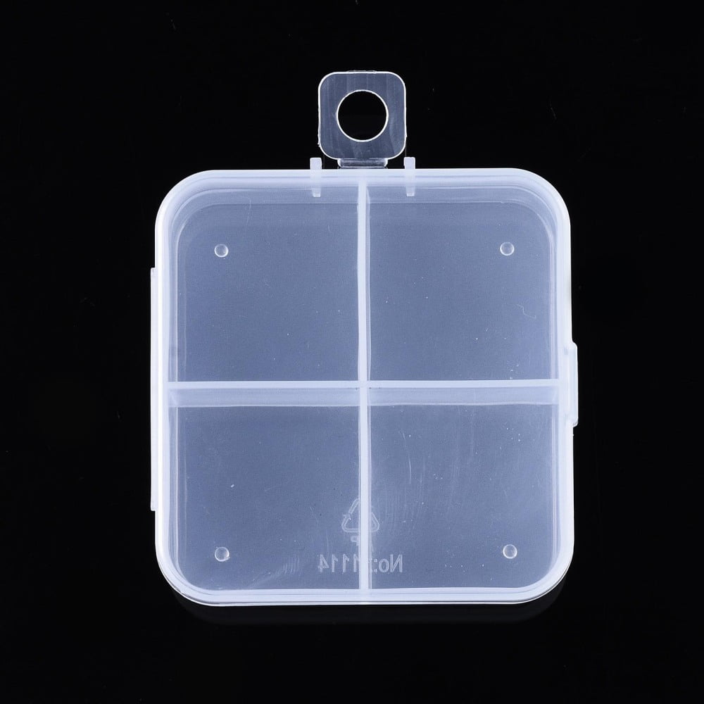 20pcs Square Polypropylene(PP) Bead Storage Container 4 Compartment Organizer boxes with Hinged Lid for Jewelry Small Accessories Clear 7.3x6.9x2.4cm