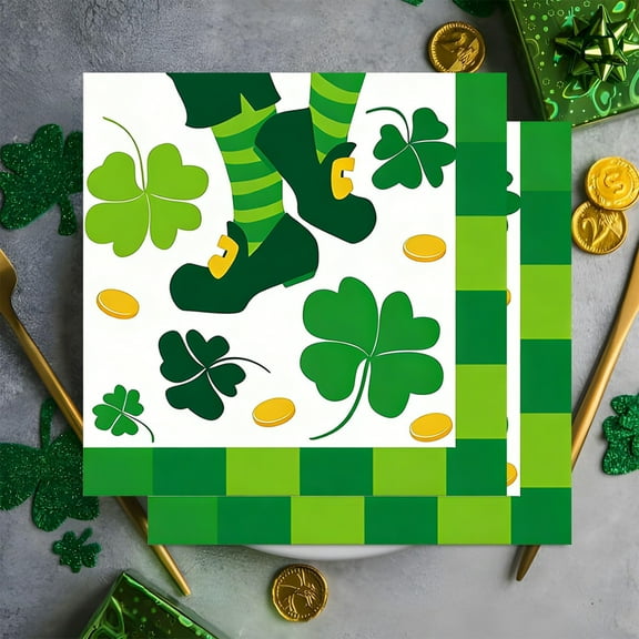 20pcs St. Patrick's Day Green Shamrock Napkins - Ideal for St. Patrick's Day & Post-Holiday Irish Gatherings, Disposable Paper Napkins, Festive Party Decor for St. Patrick's Celebrations, 6.6*6.6in