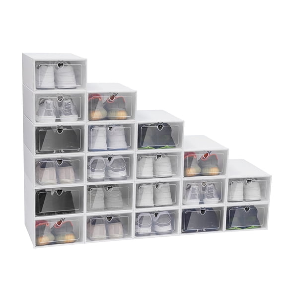 20pcs Stackable Shoe Storage Box Durable Plastic Sneaker Display Case Organizer