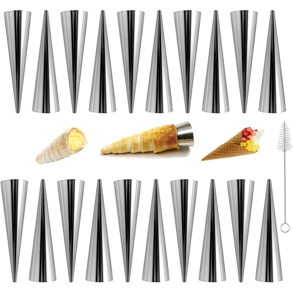 20pcs Stainless Cream Horn molds, Nonstick Conical Cannoli Tubes Molds, 4.76inch Cannoli molds, Suitable for Baking Croissants Bread, Brioche Rolls