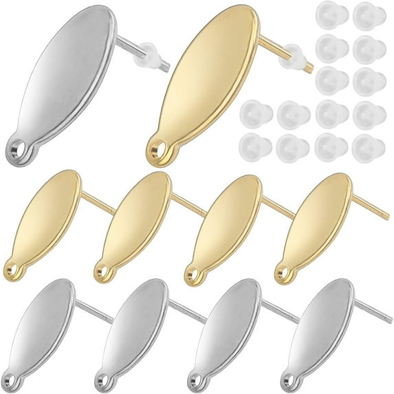20pcs Stainless Steel Oval Earring Post with Loop Hypoallergenic Stud Earring Findings and 20pcs Earring Backs Stoppers for DIY Jewelry Making