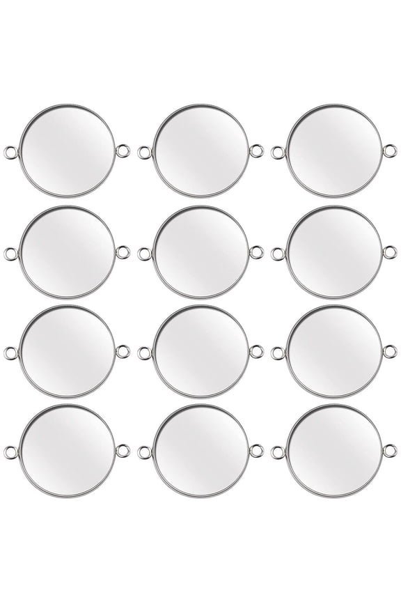 20pcs Stainless Steel Round Blank Pendant Trays Connector Flat Base Bezel Cabochon Settings Pendant Blanks Links for DIY Bracelet Necklace Jewelry Making Cameo Photo,25 mm