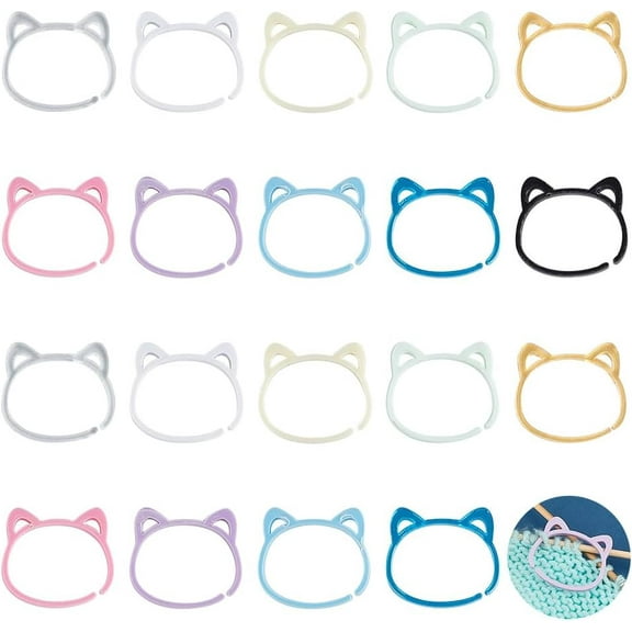 20pcs Stitch Marker for Crocheting and Knitting Cat Shape 10 Colors Crochet Stitch Markers Acrylic Crochet Rings Colorful Knitting Supplies Stitch Needle Clip Counter