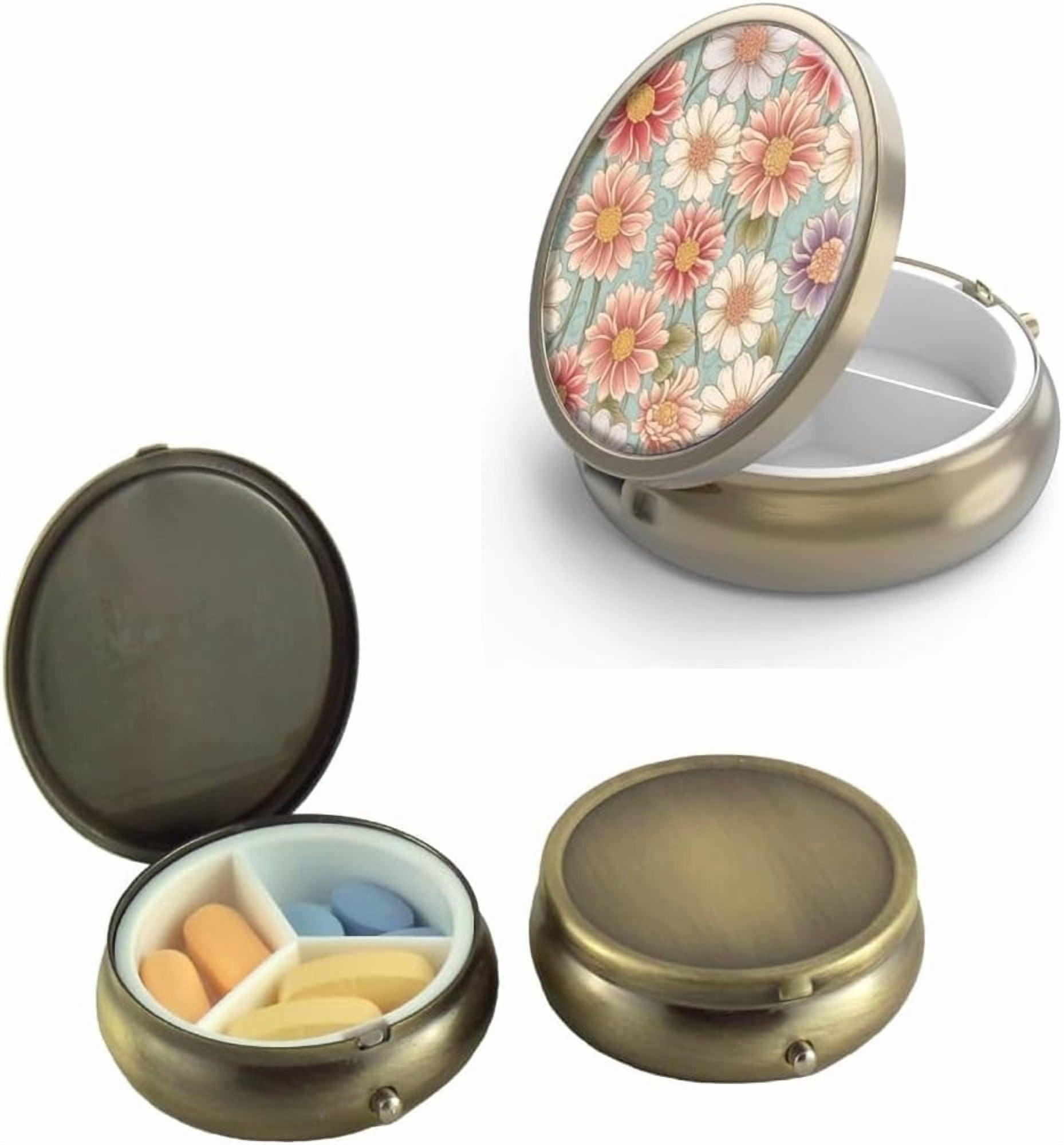 20pcs Sublimation Blank Bronze Pill Box 3 Compartment Medicine Pill Case, Portable Pill Box for Pocket or Purse, DIY Heat Transfer Print Metal Medicine Vitamin Organizer Gift for Outdoor Travel