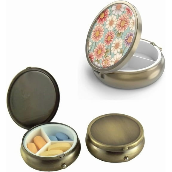 20pcs Sublimation Blank Bronze Pill Box 3 Compartment Medicine Pill Case, Portable Pill Box for Pocket or Purse, DIY Heat Transfer Print Metal Medicine Vitamin Organizer Gift for Outdoor Travel