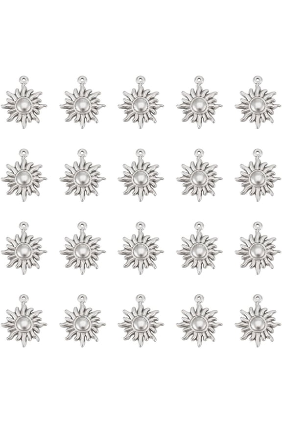 20pcs Sun Charms Stainless Steel Pendants Sunshine Metal Charms for DIY Jewelry Making grey