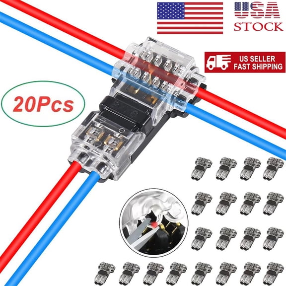 20pcs T Type Wire Connector 2 Pin Automotive Wire Splice Connector T Tap Wiring Connector 3 Way Terminals Electrical Wire Splicing Connection for Car, LED Lighting, Vehicle Audio Video