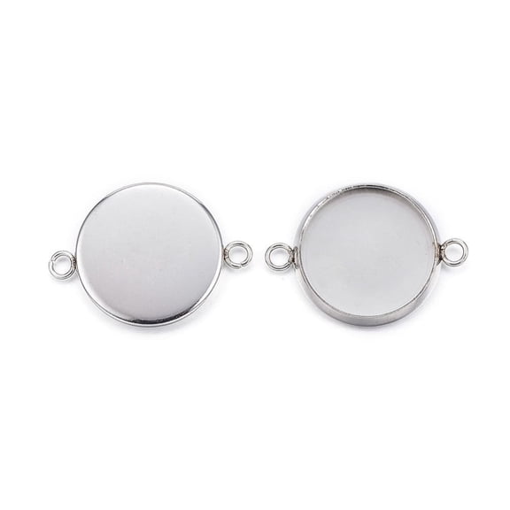 20pcs Tarnish Resistant 304 Stainless Steel Cabochon Connector Settings Plain Edge Bezel Cups Flat Round Stainless Steel color Tray: 14mm 21.5x16x2mm Hole: 2mm