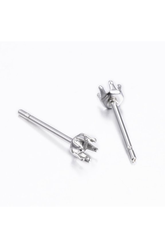 20pcs Tarnish Resistant 304 Stainless Steel Stud Earring Settings Stainless Steel color 13.5x3mm Tray: 2mm Pin: 0.8mm