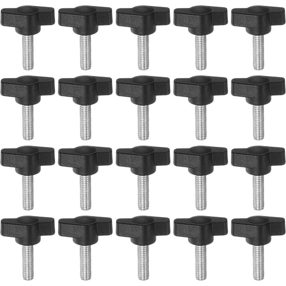 20pcs Tee Wing Thumb Screws M6 x 20mm Standard Male Thread Plastic T Knobs Handles Hand Clamping Knobs Grip Thumbscrew, Black