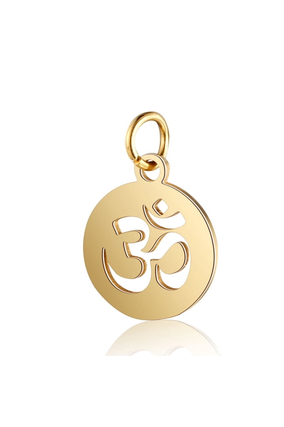 20pcs Theme 304 Stainless Steel Pendants with Jump Ring Flat Round with Ohm/Aum Golden 1.7x1.2cm