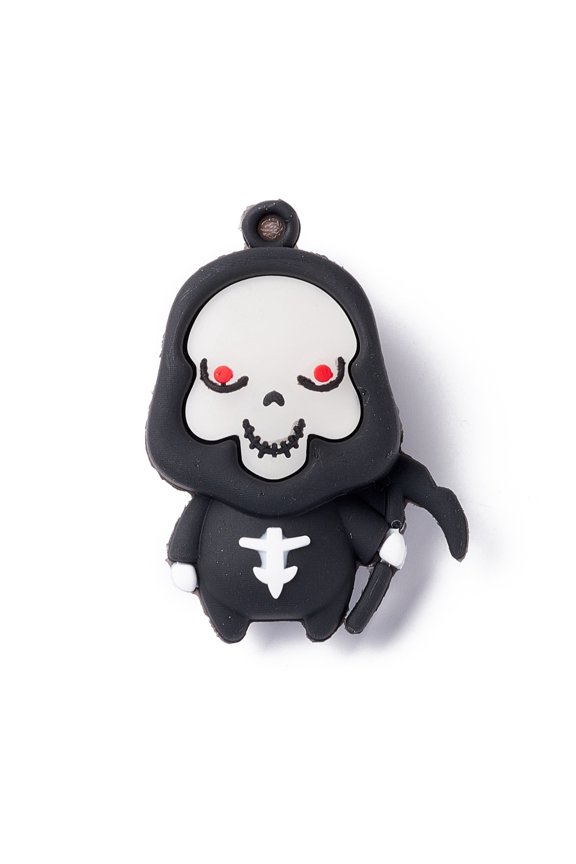 20pcs Theme PVC Cartoon Demon Pendants for Keychain Making Black 55x40x21mm Hole: 4mm