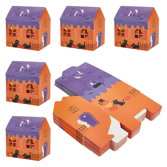 20pcs Theme Paper Boxes Packaging Carton Boxes House with Cat Pattern Orange 8.5x11x12cm