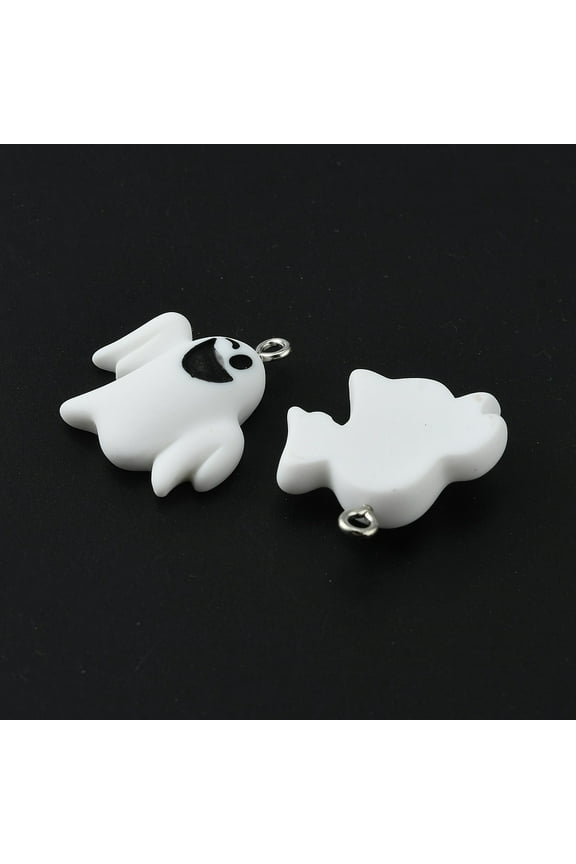20pcs Themed Opaque Resin Pendants Charm with Alloy Loops White Ghost 23x22x7mm Hole: 2mm