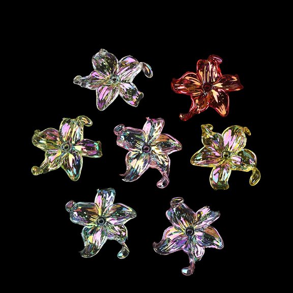 20pcs Transparent Acrylic Beads UV color Flower Mixed color 28.5x30x8mm Hole: 1.6mm