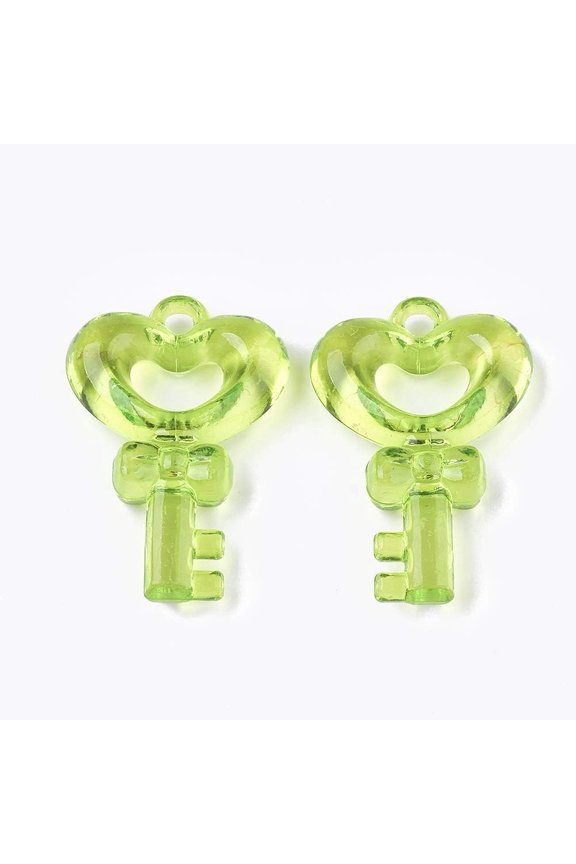 20pcs Transparent Acrylic Pendants Key Mixed color 37x25x8mm Hole: 2.5mm