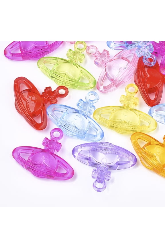 20pcs Transparent Acrylic Pendants Planet Mixed color 27x31x6mm Hole: 3mm