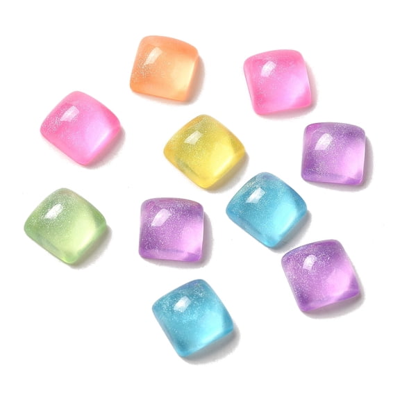 20pcs Transparent Resin Decoden Cabochons with Glitter Powder Mixed color Square 10.5x10.5x6mm