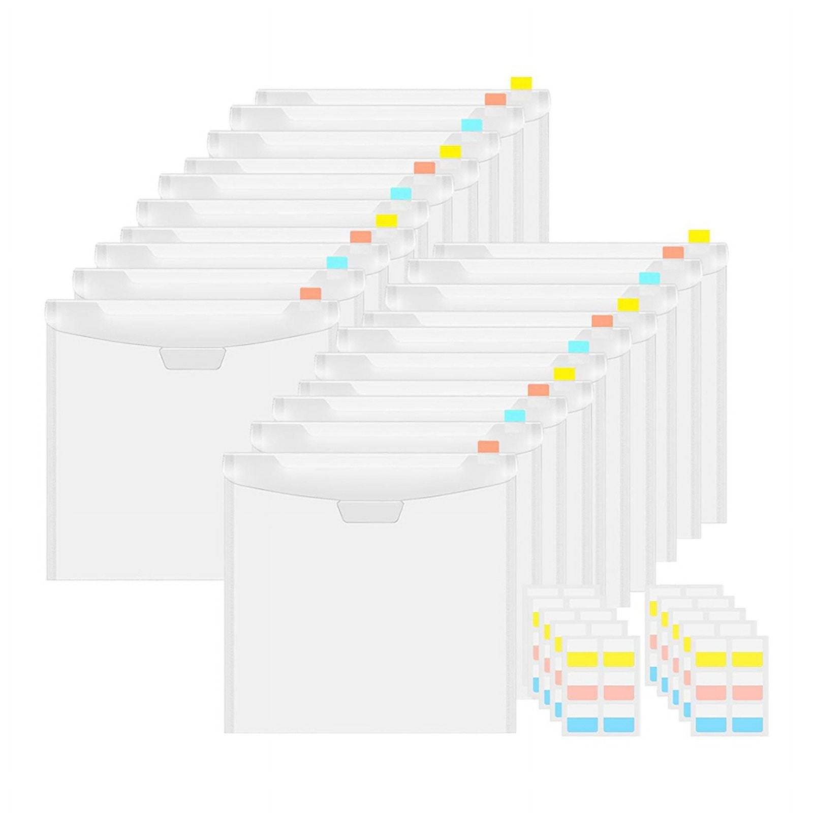 20pcs Transparent Scrapbook Organizer Envelopes Storage Pockets Sleeves for Storing 12x12inch with 60 Pcs Label Stickers