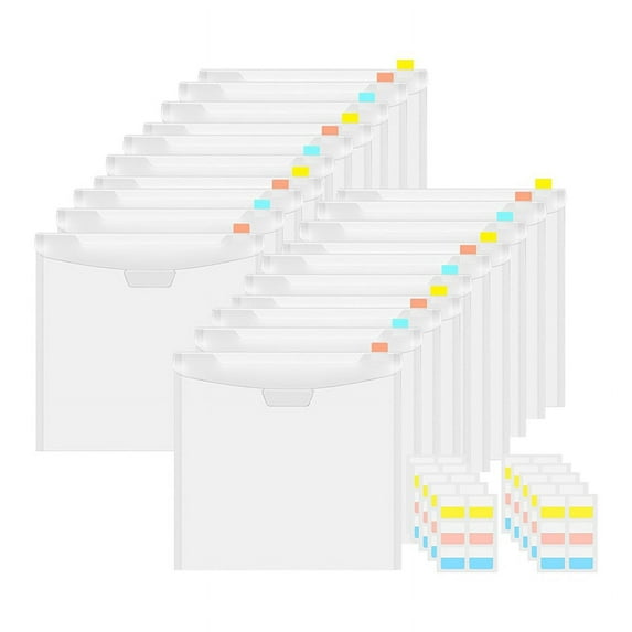 20pcs Transparent Scrapbook Organizer Envelopes Storage Pockets Sleeves for Storing 12x12inch with 60 Pcs Label Stickers