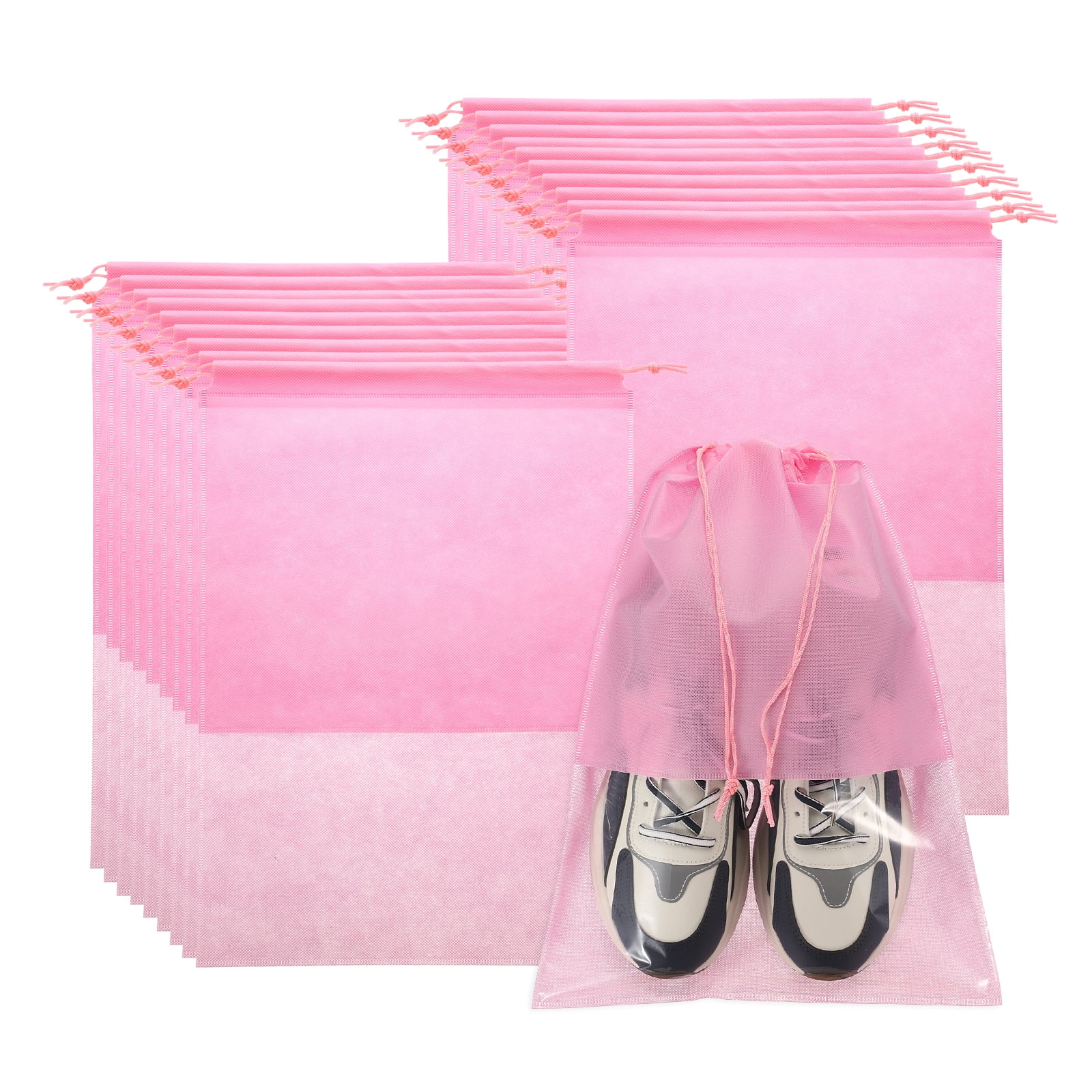 20pcs Travel Shoe Bags Non-Woven Drawstring Organizers Bags, Pink