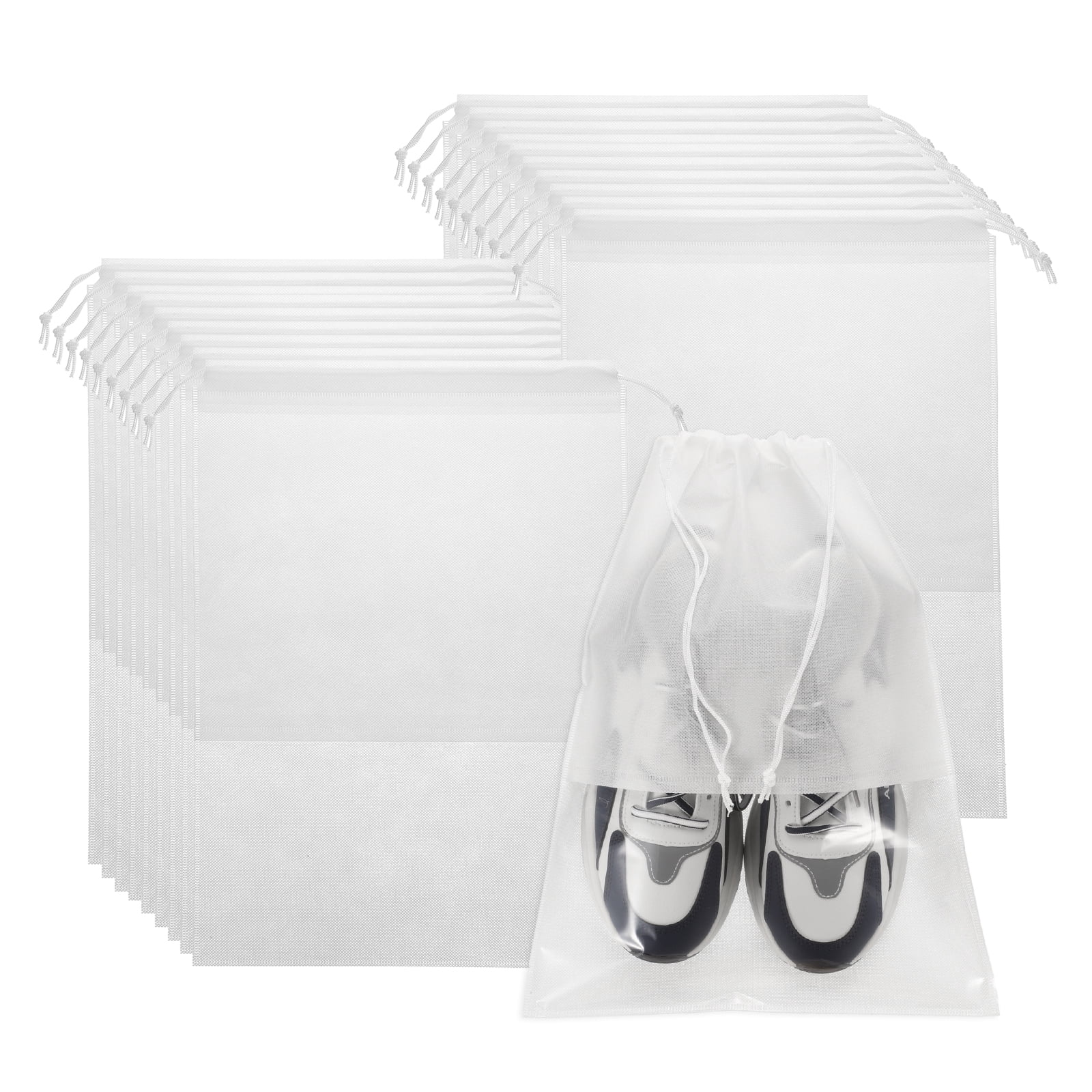 20pcs Travel Shoe Bags Non-Woven Drawstring Organizers Bags, White