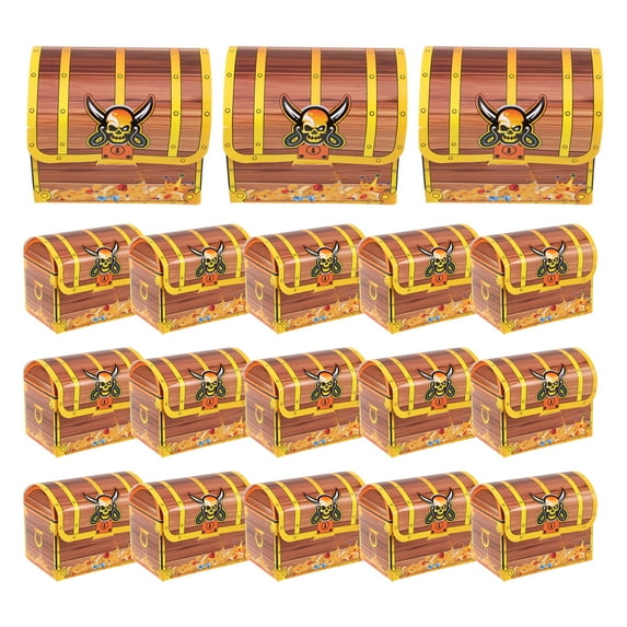 20pcs Pirate Treasure Chest Treat Boxes for Kids Party Favors Birthday Goodie Bags Cardboard Favor Boxes Supplies