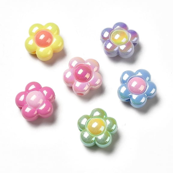 20pcs UV Plating Acrylic Beads Flower Mixed color 16x15x9mm Hole: 2.5mm