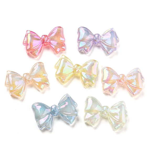 20pcs UV Plating Luminous Acrylic Beads Glitter Beads Glow in the Dark Iridescent Bowknot Mixed color 20.5x29.5x6.5mm Hole: 2mm