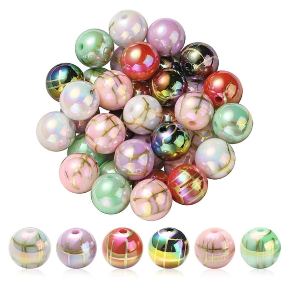 20pcs UV Plating Rainbow Iridescent Acrylic Beads Drawbench Round Mixed color 15.5x15mm Hole: 2.7mm