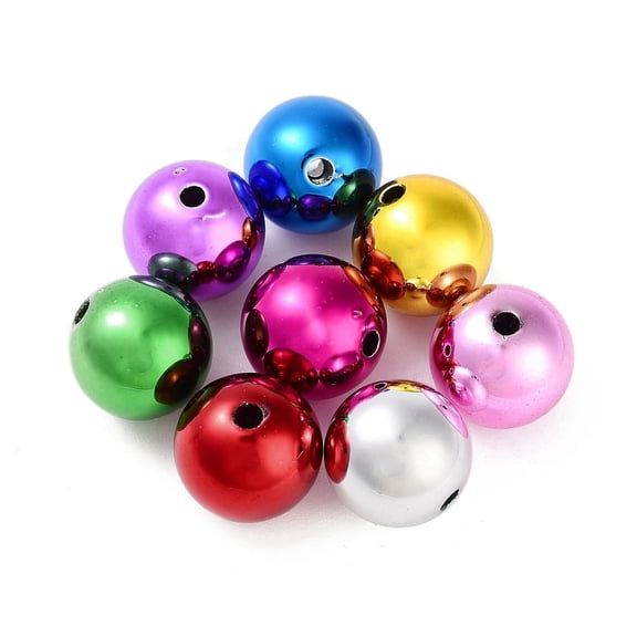 20pcs UV Plating Rainbow Iridescent Acrylic Beads Round Mixed color 15~15.5mm Hole: 2.5mm