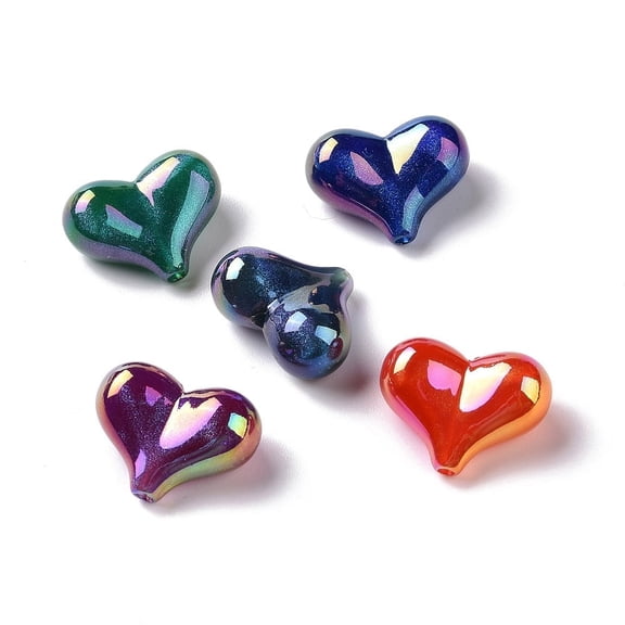 20pcs UV Plating Rainbow Iridescent Opaque Acrylic Beads Glitter Beads Heart Mixed color 16x21x10mm Hole: 1.8mm